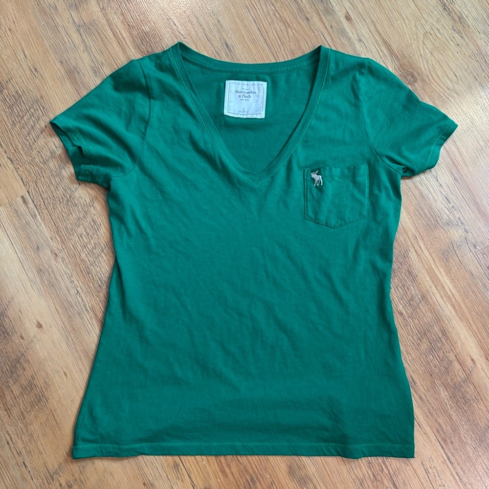 Abercrombie & Fitch Y2K V-Neck Tee Green Sz L Women’s